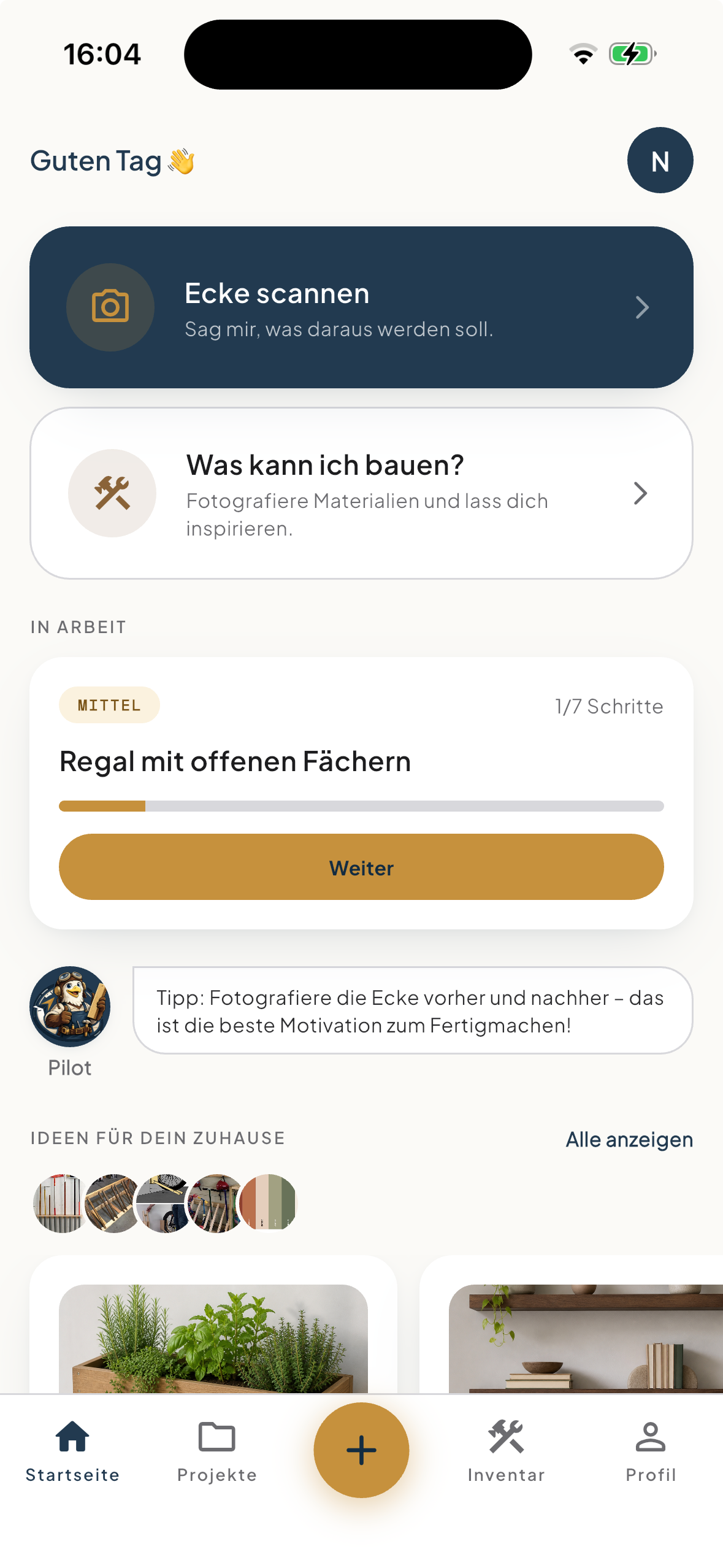 DIY Pilot App Startbildschirm