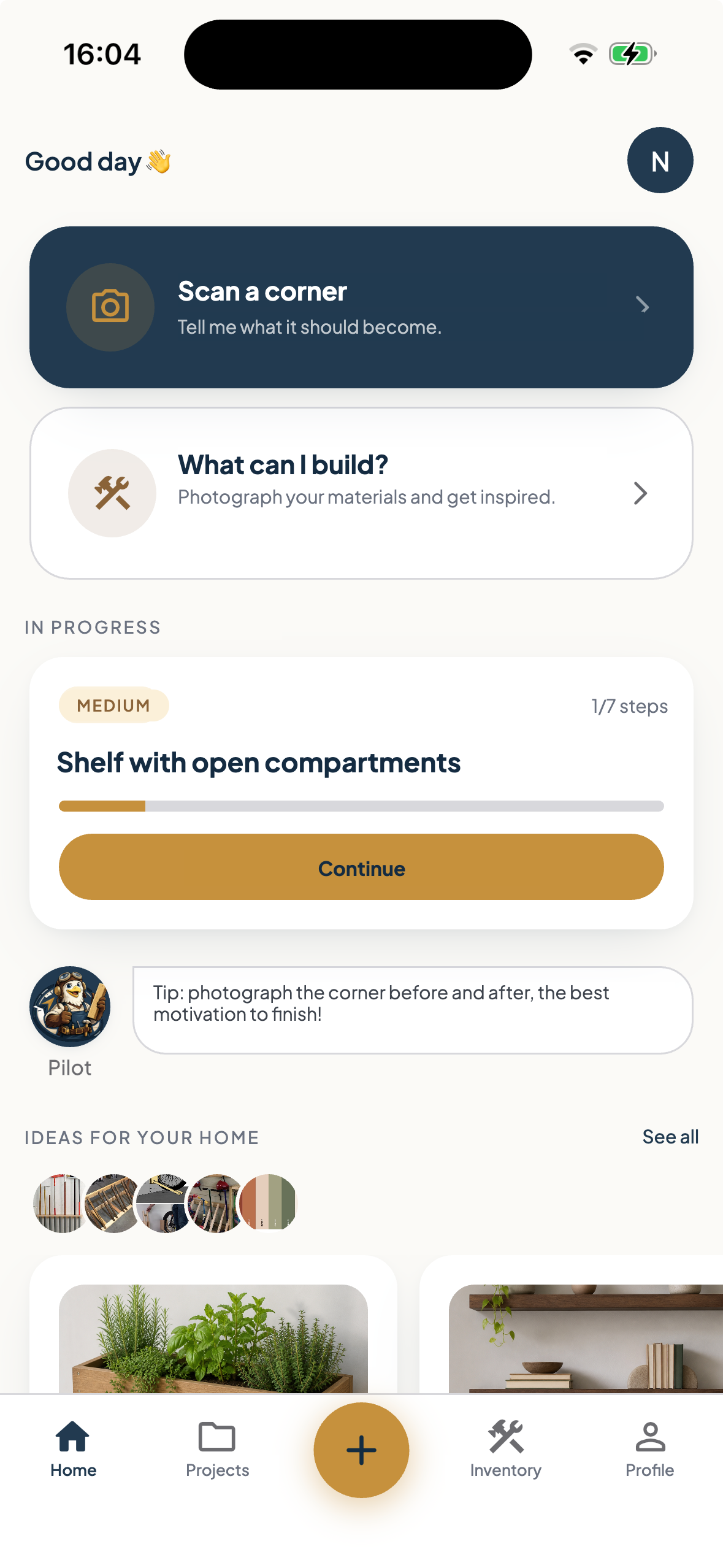 DIY Pilot app home screen